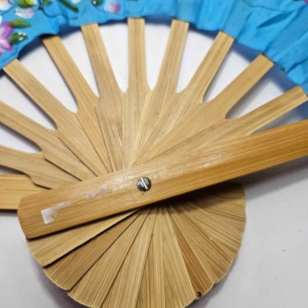 Vintage Thailand Painted Folding Hand Painted butterflies Bamboo Wall hand fan - Picture 6 of 8